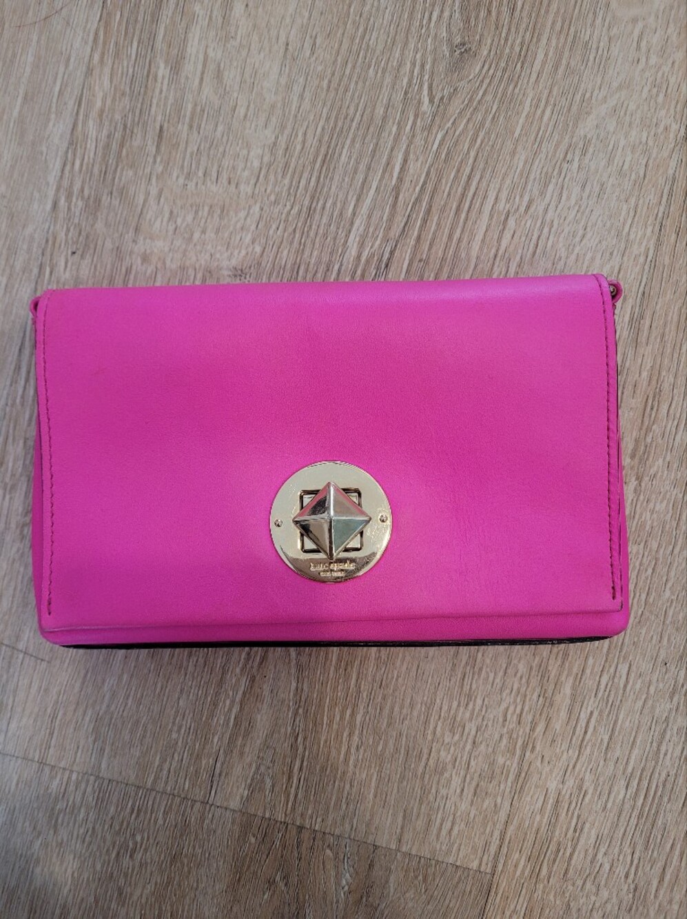 Kate Spade Pink Leather Crossbody Clutch with Gold Turn-Lock